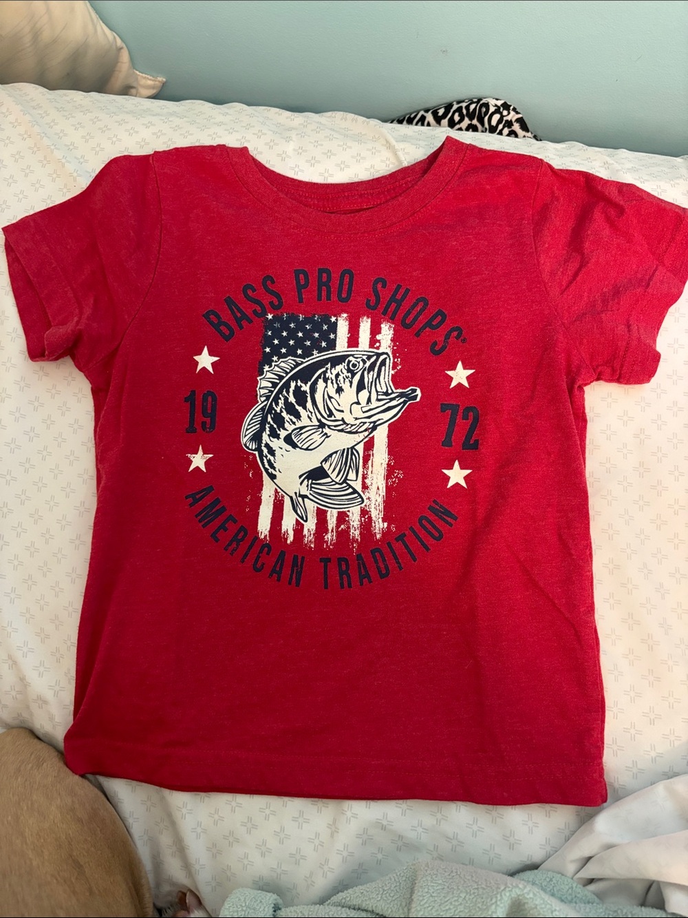Bass Pro Shops Red Kids Graphic Tee with Patriotic Fish Print